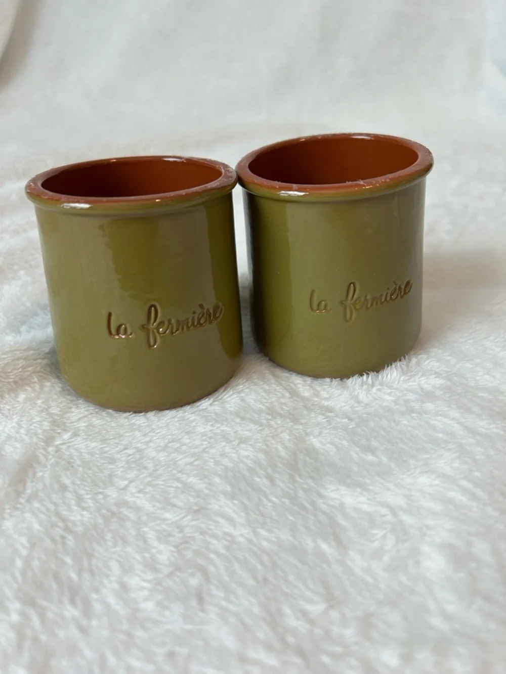 glazed terracotta yogurt pots, specifically the Olive Green set of 2